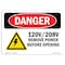 Signmission Safety Sign, OSHA Danger, 3.5" Height, 5" Width, 120V 208V Remove power before opening, Landscape OS-DS-D-35-L-2190 - alternate 1